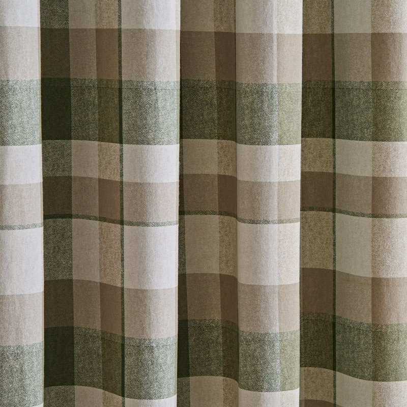 Brushed Cotton Thermal Check Lined Eyelet Curtains, Green, 117 W x 137 D cm