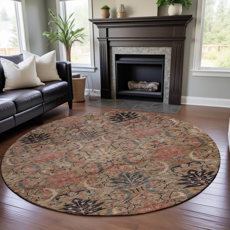 Premium Machine Washable Jamestown AMF1082 Damask Rug, Round 8'