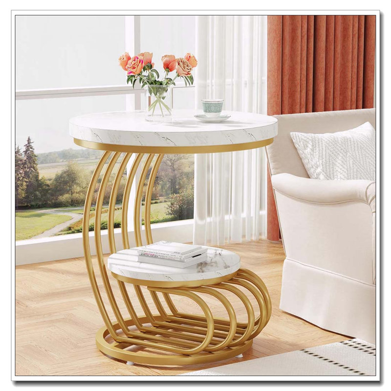 Table d'appoint ronde moderne avec cadre doré, White/Gold