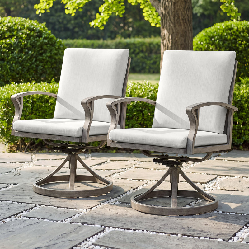 Ensemble de 2 chaises de salle à manger pivotantes pour patio, chaises de salle à manger pivotantes à bascule d'extérieur en aluminium avec coussins, ensemble de mobilier de jardin pour patio, cour, terrasse, piscine, chêne blanchi