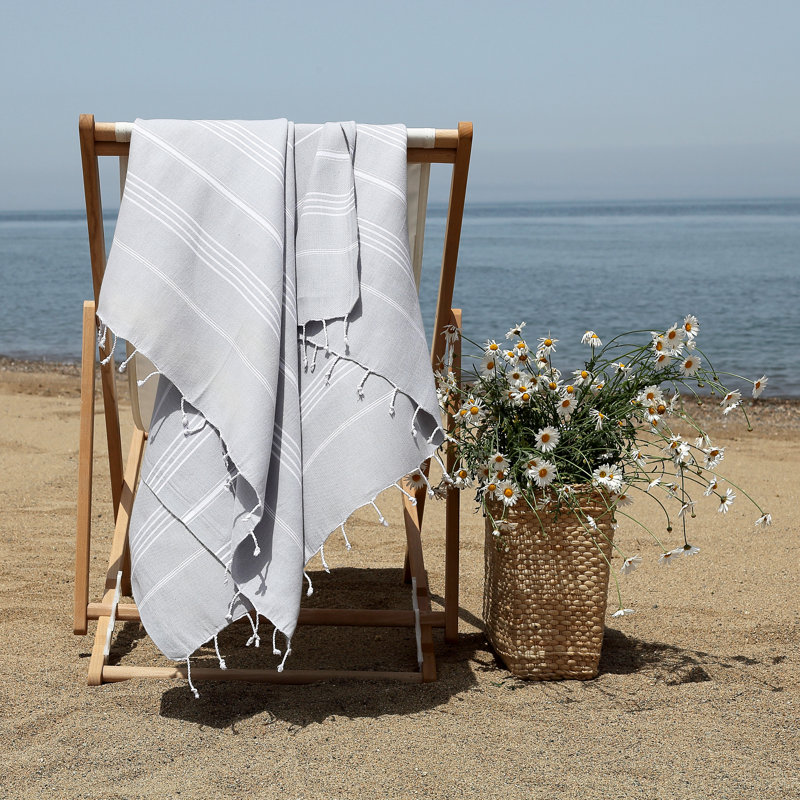 Serviette de plage en coton turc Pestemal, gris clair