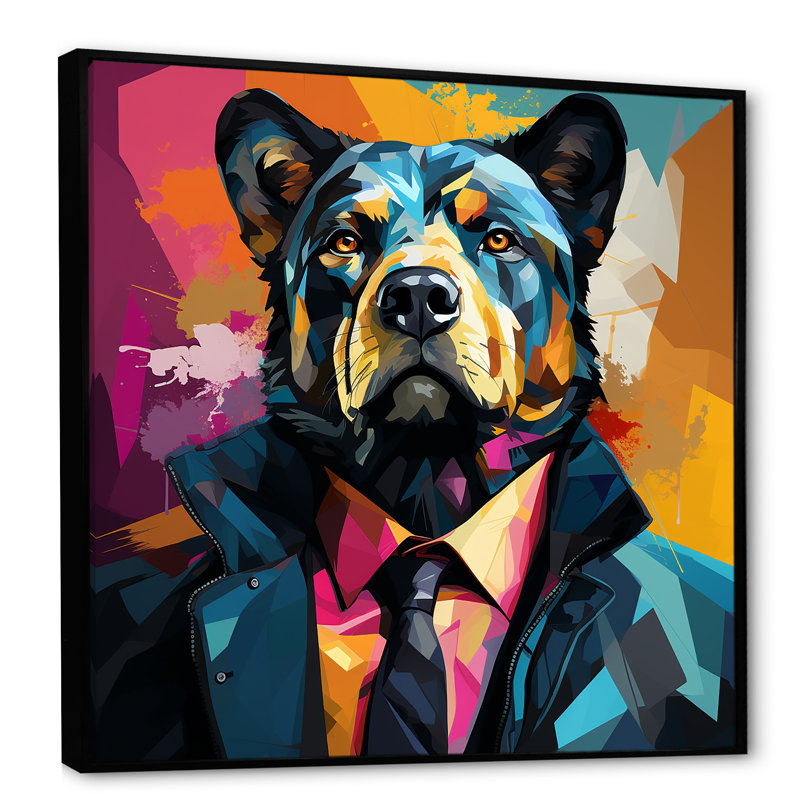 Portrait d'un ours en costume, Cadre flottant noir, H 30 po x l 30 po x P 1,5 po