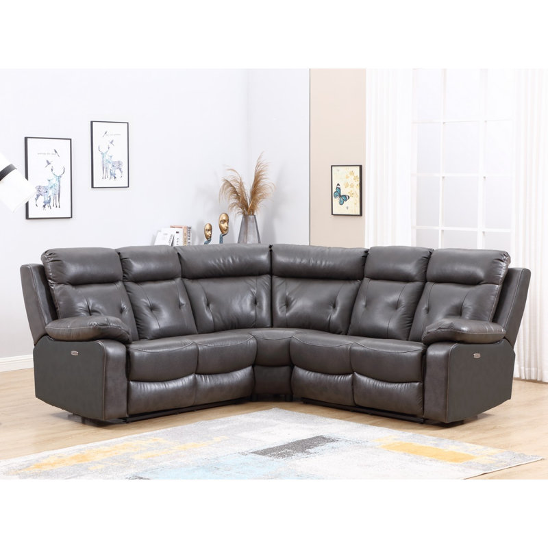Canapé modulaire inclinable de 160 po Dimitre, Similicuir gris foncé, Manuel