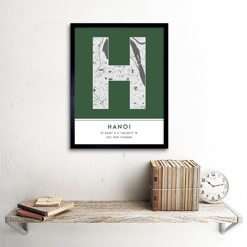 Hanoi City Map Hanoi Vietnam City Map Green - Single Picture Frame Typography