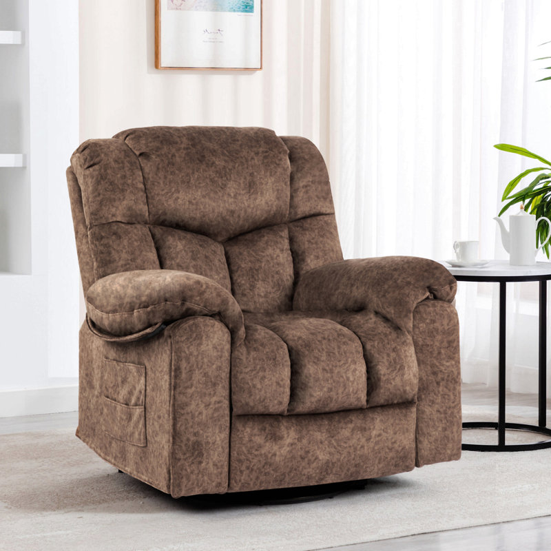 Fauteuil inclinable pivotant et berçant avec canapé en cuir reconstitué chauffant et chauffant, Brun