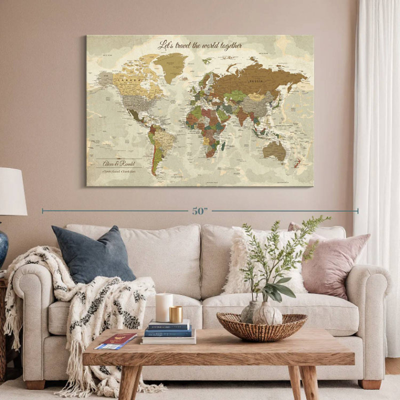Personalized Travel Together I Push Pin World Milstead, 24" H x 36" W, Yes