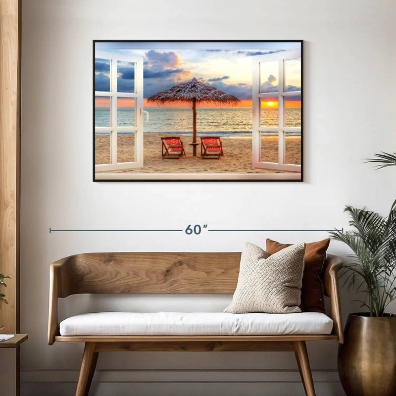 Fenêtre sur l'été Faustine, Cadre flottant noir, 43 po x 29 po