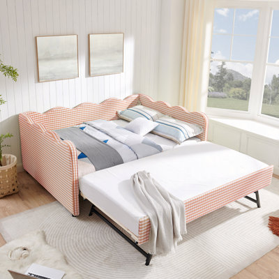 Lit de jour en vichy douillet avec couchette sans sommier, avec port USB et adorable tissu en forme de vague