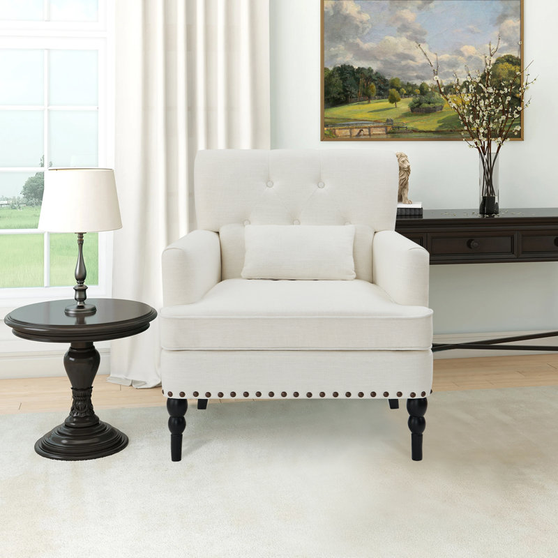 Fauteuil capitonné de 28,15 po de large Cristino, Mélange de polyester beige