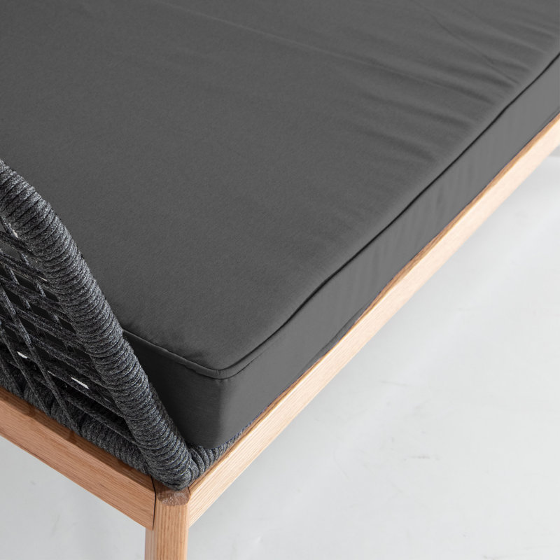 Fauteuil moderne en corde tissée avec table basse en chêne rouge, Noir, noir, noir, noir