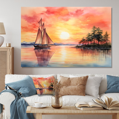 Couleurs pastel voilier coucher de soleil VI - bateau à voile, art mural