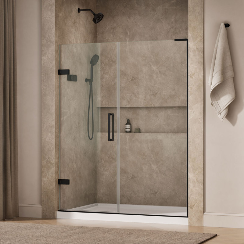 Composed 58-In58-3/4-In W X 71-1/2-In H Frameless Pivot Shower Door With 3/8-In Crystal Clear Glass And Back-To-Back Vertical Door Pulls