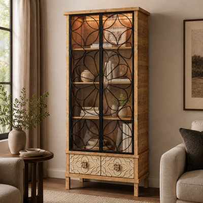 Albany 70.8''H Glass Door Bookcase with Drawer and LED Lighting