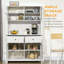 Buffet de cuisine avec huche, armoire de rangement pour garde-manger avec 4 tablettes, tiroirs, portes en verre encadrées, comptoir à micro-ondes ouvert