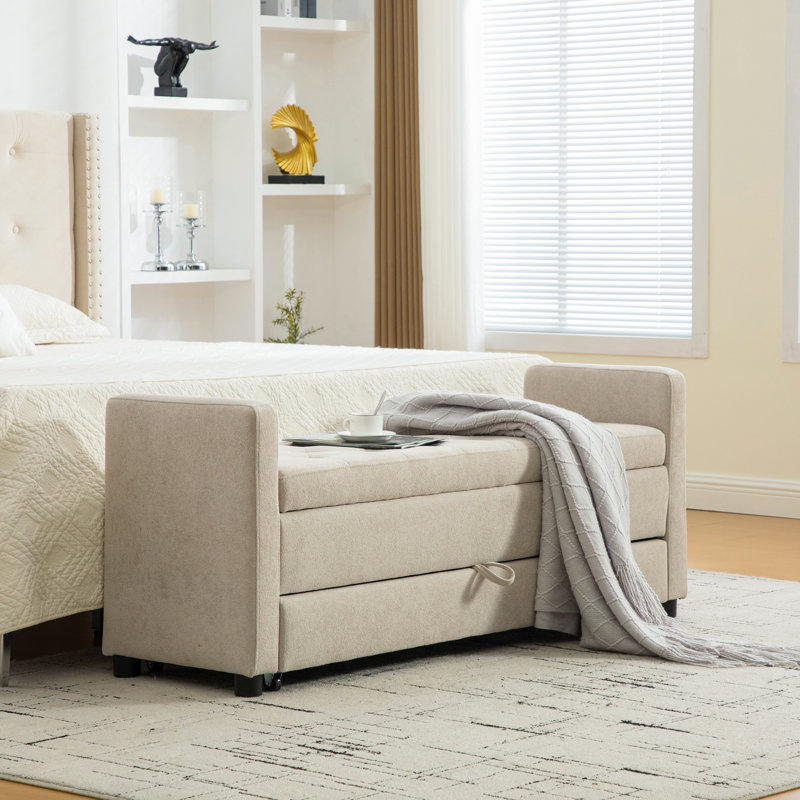 Banc rembourré avec tiroir de rangement de 58,3 po de largeur, Gris beige