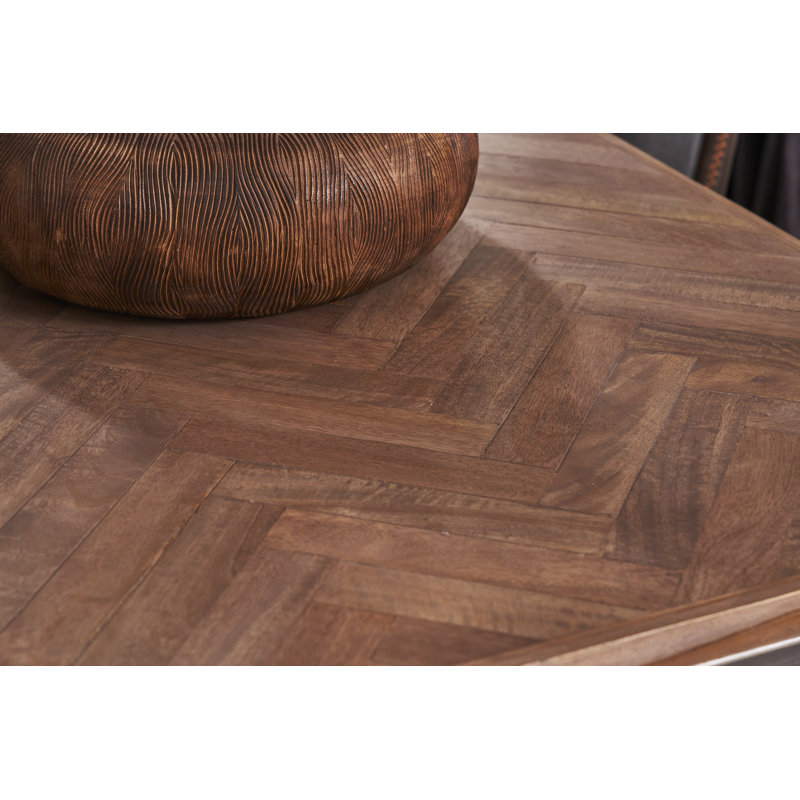 Solid Wood Top Metal Base Dining Table, 75cm H x 160cm W x 80cm D