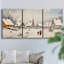 Village de Noël enneigé avec sapin décoré - Triptyque en trois parties, aquarelle - 40 x 60 cm par panneau, prêt à accrocher - Série Noël XV-1053428663