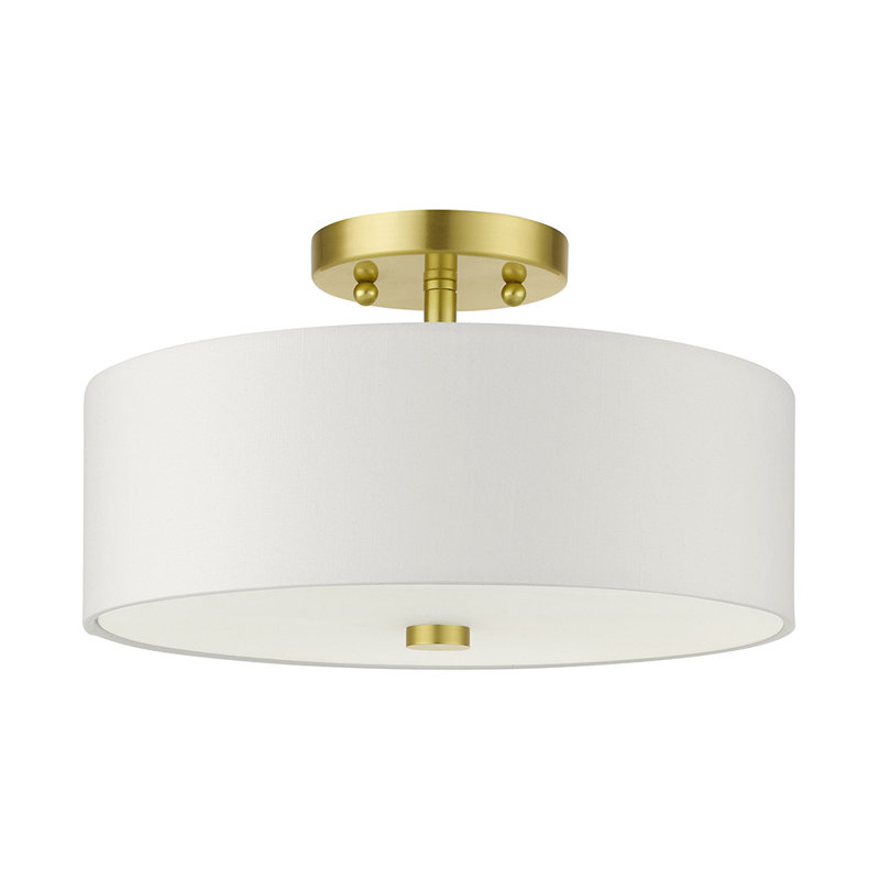 Flaire Fabric Semi Flush Mount, 7.75" H x 11" W x 11" D, Satin Brass