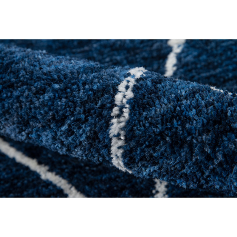 Tapis bleu marine à motif géométrique Ragin, Rectangle 9 pi x 12 pi