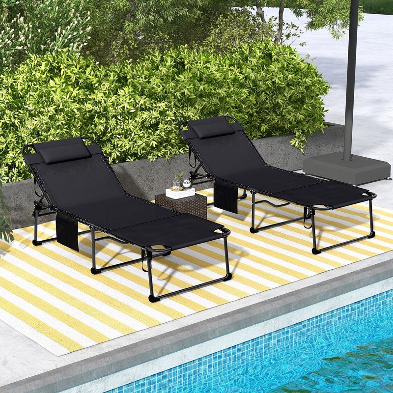 Chaise longue pliante 2 pièces Outsunny avec dossier inclinable à 5 niveaux, Noir
