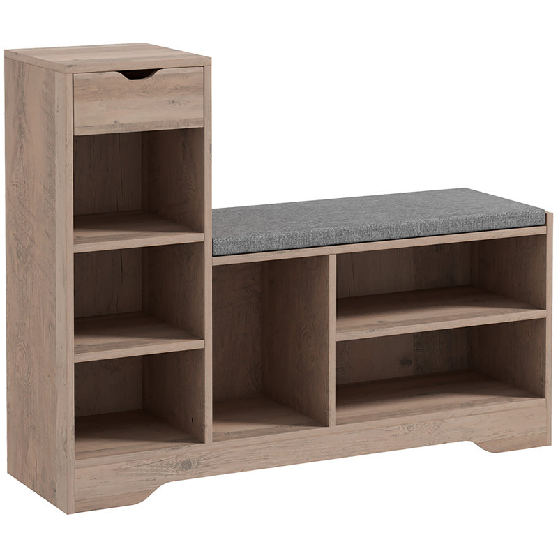 Banc de rangement rembourré pour chaussures avec tiroir de rangement, Gris
