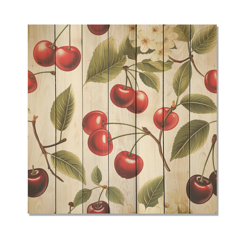 Motif de cerisier simple I - cerisier sur bois, H 36 po x l 36 po
