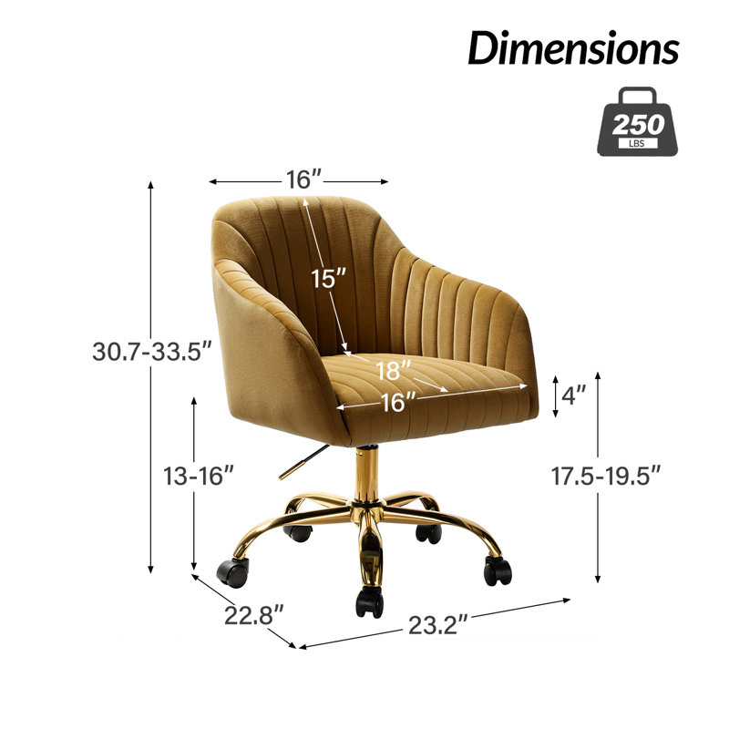 Chaise de travail en velours Adan, Golden