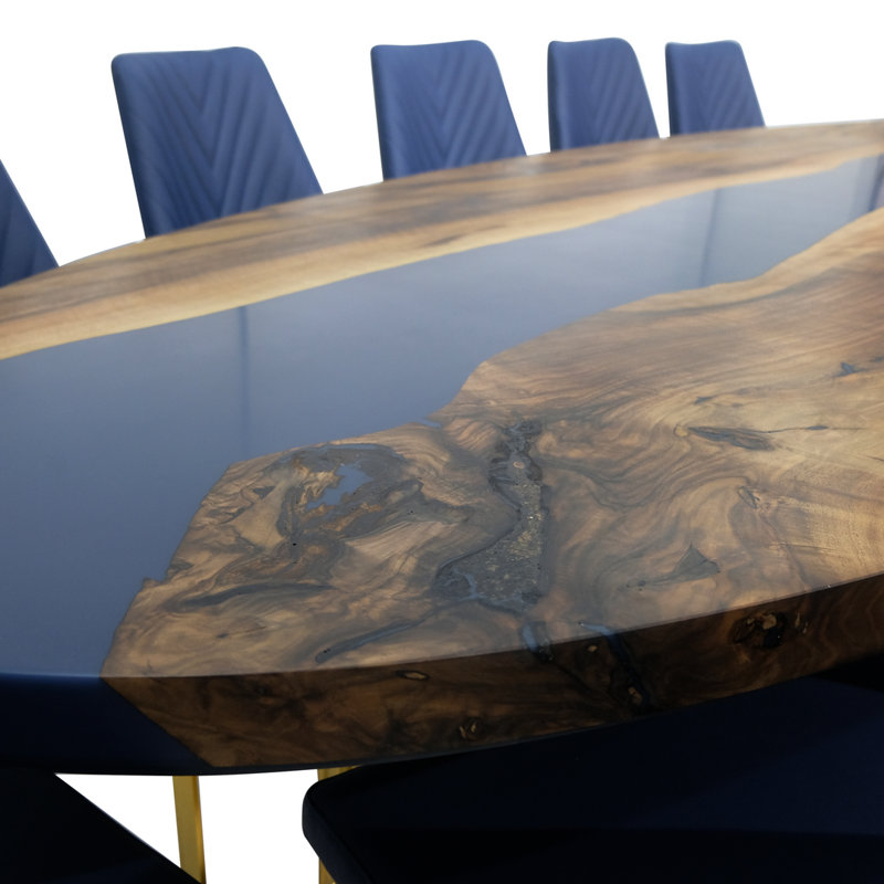 Walnut Oval Metal Base Dining Table, H76 x L275 x W143cm