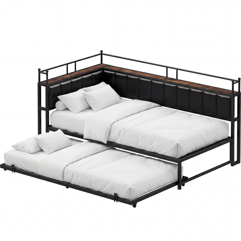 Lit de jour simple d'angle avec couchette, canapé-lit pour chambre d'amis, noir