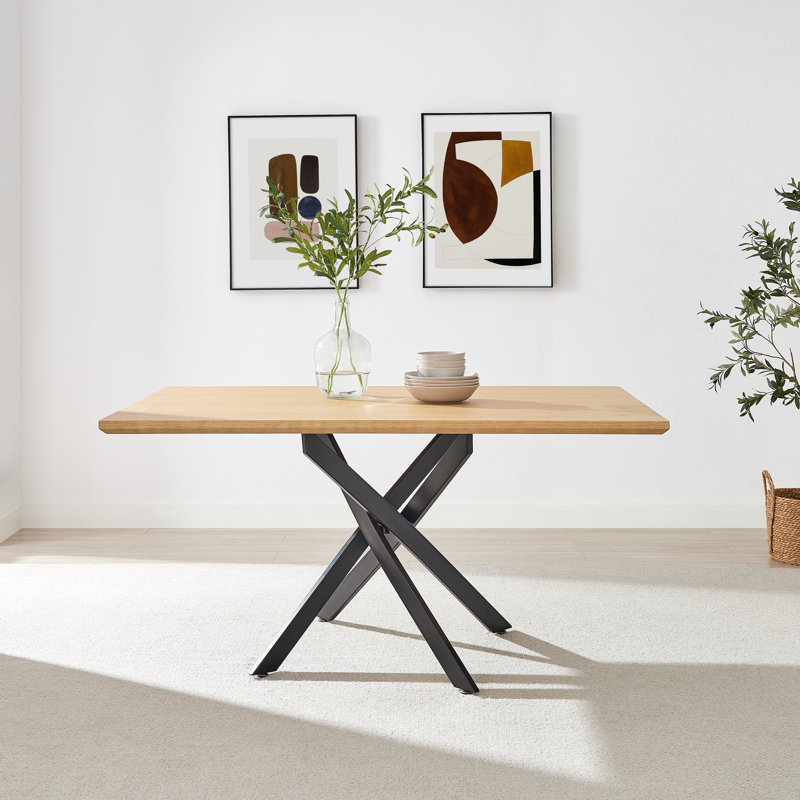 Aminata Veneer & Metal Round Dining Table With Arvey Oak Veneer Chairs - Modern Statement Design, Oak, 6