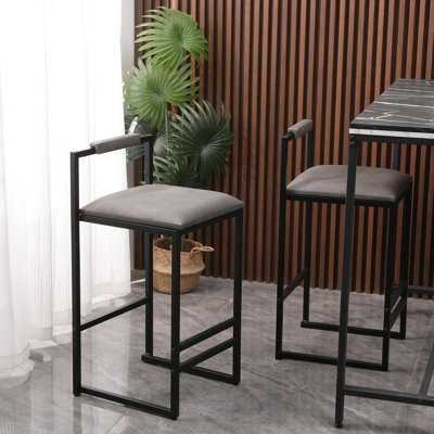 2 sièges à hauteur de comptoir en polyuréthane gris avec pieds en métal, convenant à divers thèmes de décoration intérieure: chaises avec pieds robustes. Mousse remplie de confort. Cadre idéal. Assemblage facile
