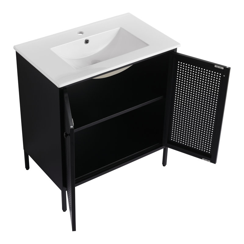Meuble-lavabo autoportant de 30 pouces avec comptoir en céramique, Noir