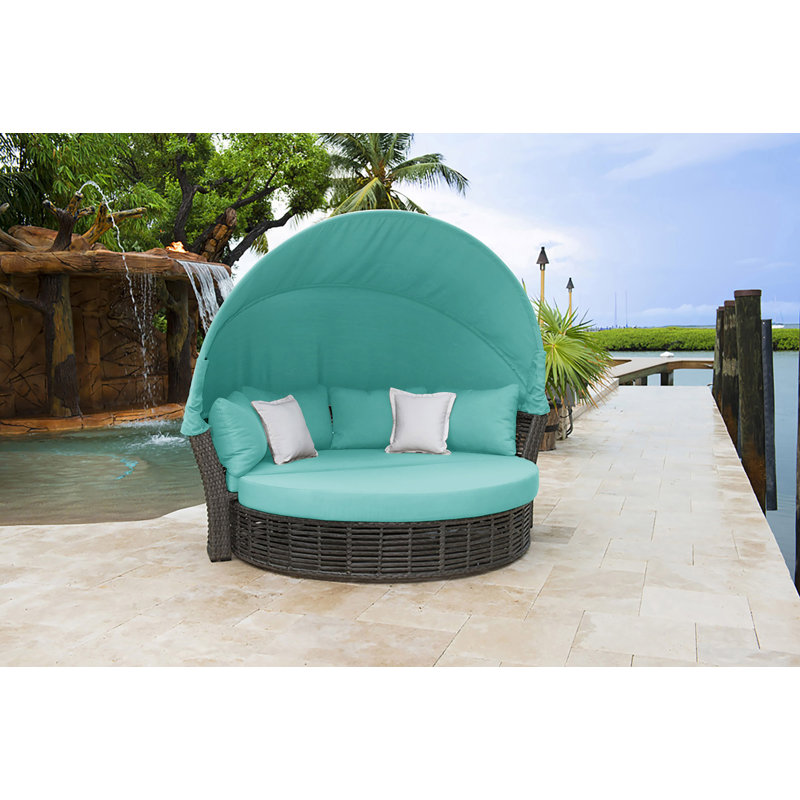 Westerman 73'' Wide Circle Wicker Patio Daybed with Cushions, Antique Beige