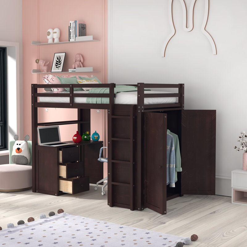 Gaedtke Kids Twin Loft Bed with Drawers, Espresso