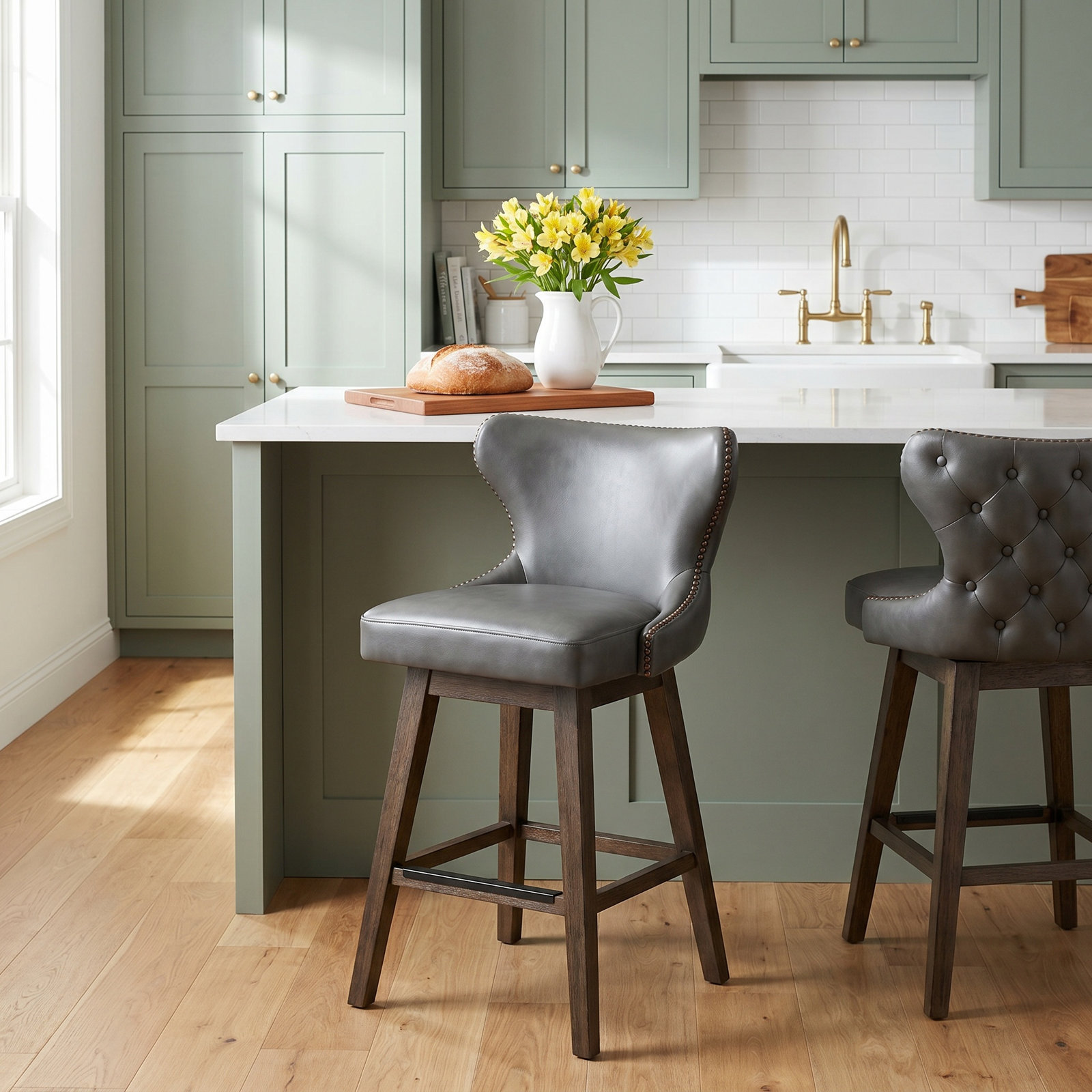 Carline Swivel Bar and Counter Stool, Bar Stool (30" Seat Height), Wax Brown Faux Leather