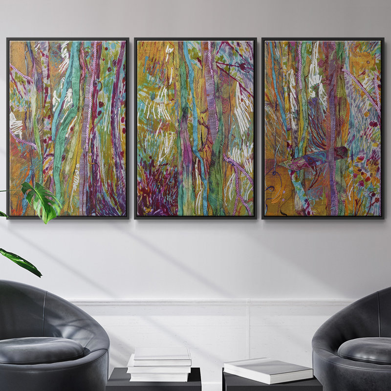 «Wake Dream I», ensemble de 3 toiles encadrées, Noir, H 40 po x l 78 po