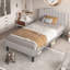 Structure de lit simple tapissier en tissu gris avec tête de lit réglable en hauteur, rangement silencieux, aucun sommier tapissier requis-270947729-282332919