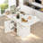Folding Dining Table With 6 Wheels, Storage Rack,cabinet And Marble Texture