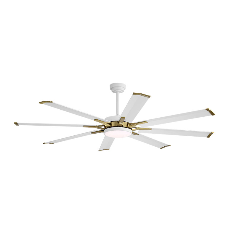 Ventilateur de plafond intérieur avec ensemble d'éclairage et télécommande, moteur réversible, Blanc / Doré, 96", Blanc