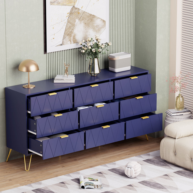 Telfair 58.9'' W 9 - Drawer Dresser, Navy Blue