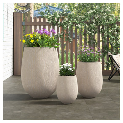 U_Style, ensemble de 3 pots à fleurs d'extérieur légers en forme d'œuf avec trous de drainage pour patio, jardin, piscine et intérieur