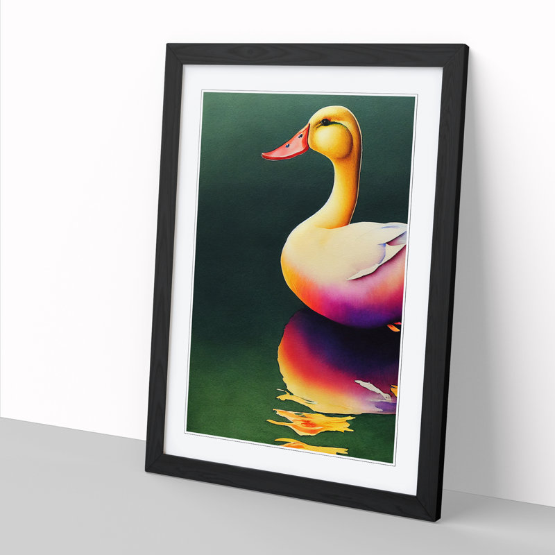 Watercolour Duck Vol.1 - Picture Frame Print, 46cm H x 34cm W x 2cm D, Oak