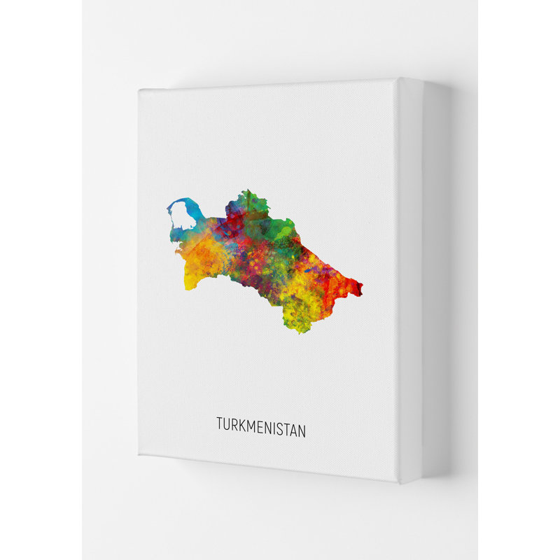 Turkmenistan Watercolour Map by Michael Tompsett - Print, Wrapped Canvas, 59.4cm H x 42cm W x 4cm D