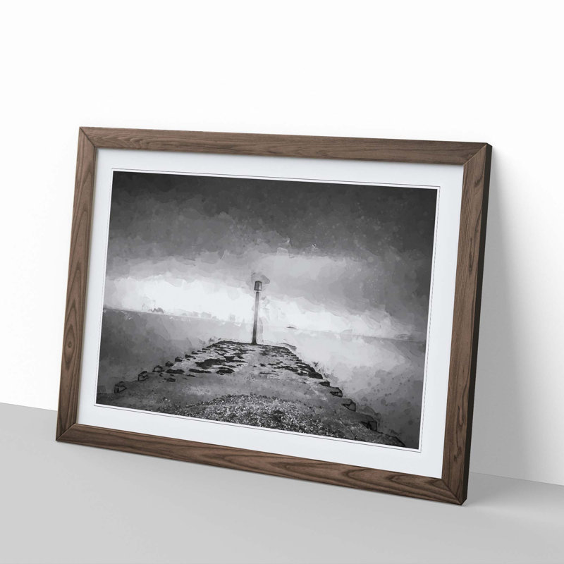 Sea View from Weymouth Dorset in Abstract - Picture Frame Graphic Art Print, Walnut, 50cm H x 76cm W x 2cm D