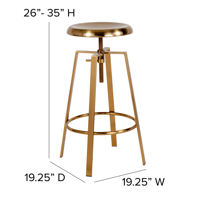Tabouret de bar de style industriel avec siège pivotant et réglable en hauteur, Doré