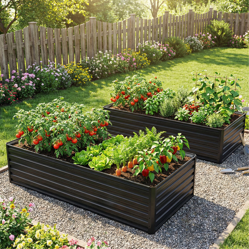 2 6X3x2 Ft Galvanized Metal Raised Beds For Herbs, Featuring 4 Structural Support Bars And Good Drainage Design Garden Bed Kit, With Reinforcement Bars, Plant-Safe Coating Structure