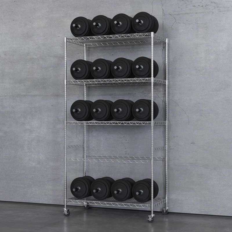 Étagère à 4 niveaux - Chariot utilitaire roulant à roulettes en métal avec roulettes à 360 °, capacité de charge de 150 lb par tablette, support à couches réglables en hauteur pour le restaurant, le garage, le garde-manger ou la cuisine.