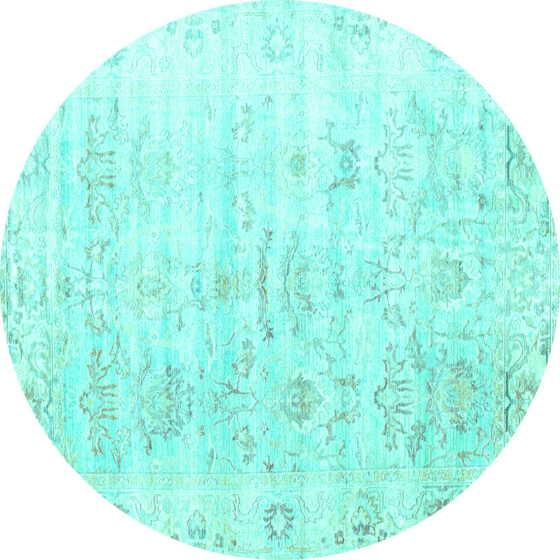 Tapis abstrait bleu fait à la machine, Rond 6 pi
