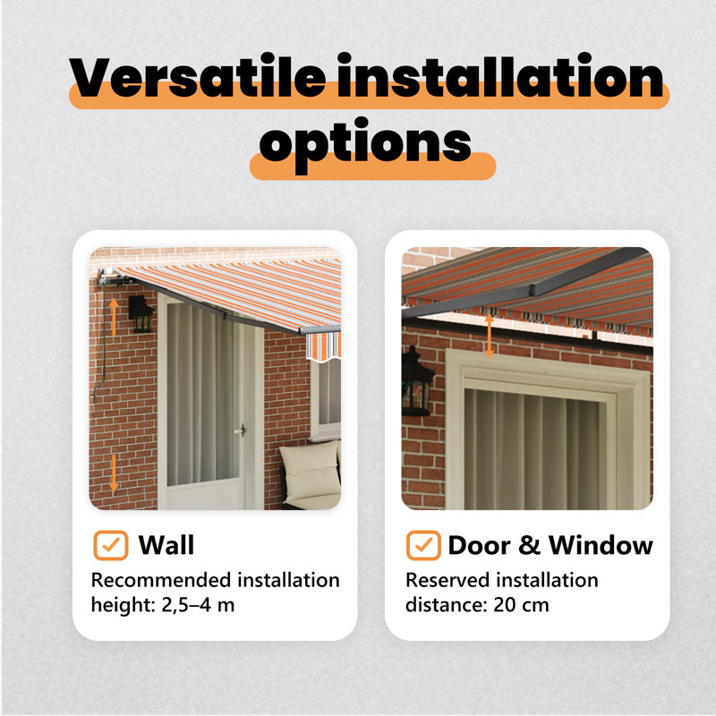 Longshore Tides Retractable Door / Window Awning, 400 cm W x 300 cm D, Blue/Orange/Black