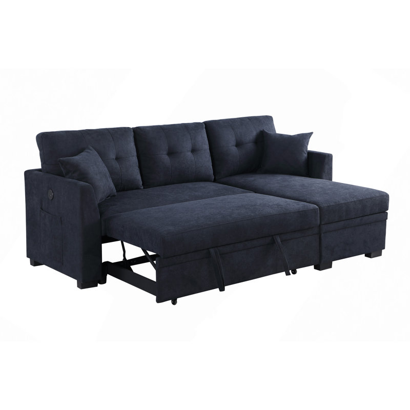 Canapé-lit modulaire en L avec canapé USB et port USB, canapé-lit réversible avec lit escamotable, méridienne avec rangement, canapé-lit pour salon